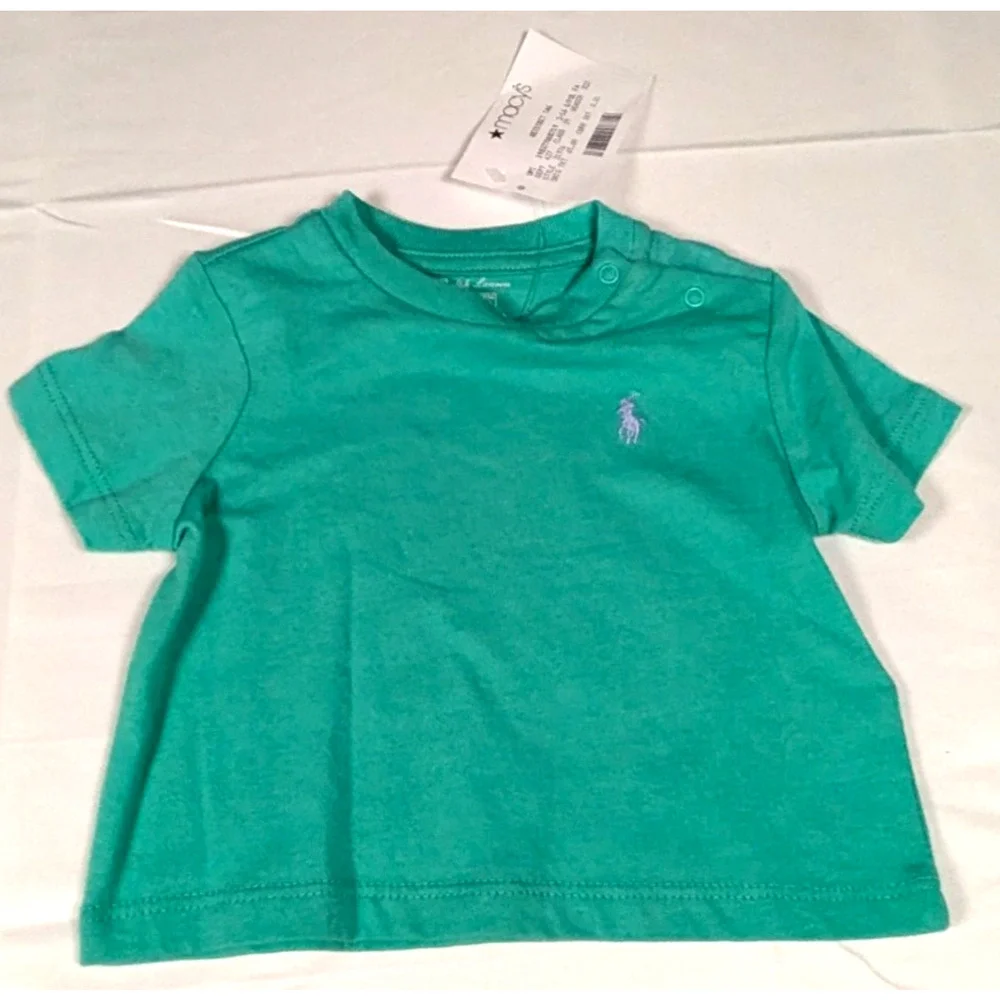 Ralph Lauren Baby Boy Girl Teal Green Cotton T-Shirt NWOT 3 Months Purple Pony